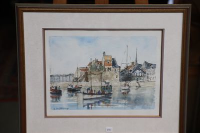 a picture of a picture of a harbor with boats