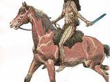 a drawing of a man riding a horse with a sword