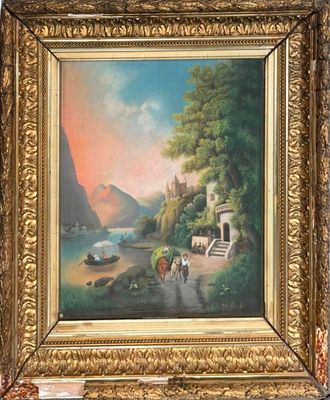 an image of a painting of a man and a woman walking down a path
