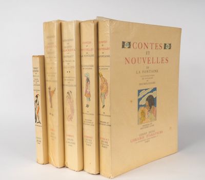 four books are stacked on top of each other on a white surface