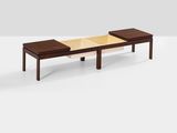 an image of a wooden bench sitting on top of a white floor