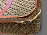 a close up of a piece of luggage on a table