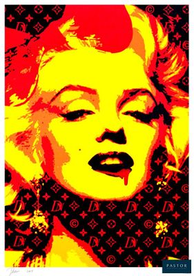 un tableau représentant Marilyn Monroe en rouge et jaune