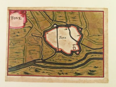 an old map of a town with a river in the middle of it