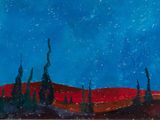 an image of a painting of a landscape with trees in the foreground