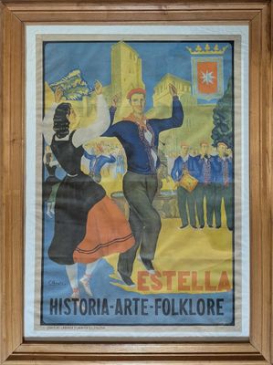 an old poster of a man and a woman dancing in front of a crowd