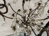 wrought iron and glass chandelier with crystal drops