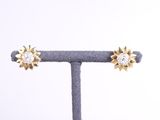 a pair of diamond stud earrings on a stand