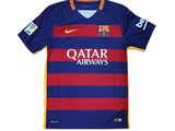 a close up of a soccer jersey with a red and blue stripe