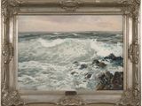 an image of a painting of waves coming in to the shore