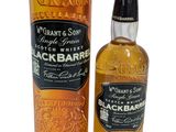 une photo d'une bouteille de whisky « Black Barrel » à côté d'un bidon