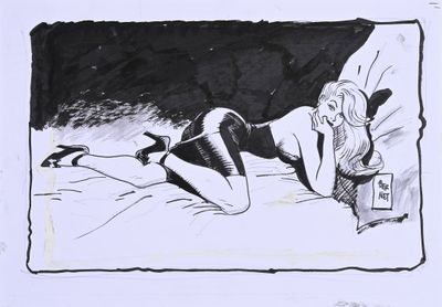 dessin représentant une femme allongée sur un lit, un livre à la main