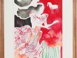une image d'un tableau représentant une femme en robe rouge