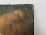 a painting of a woman ' s head on a table