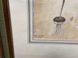 painting of a plant with a root and a flower in a gold frame