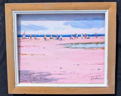 SADANNE ? (XXe): Plage rose, huile sur toile signée en bas à…