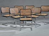 six chaises de salle à manger en chrome et rotin, dans le style de Marcel Marcel
