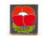 un gros plan d'une fleur rouge et verte sur fond noir