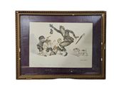 an image of a painting of a group of people playing with a dog