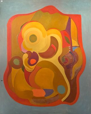 an image of a painting on a wall with a picture of a bear