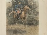 a picture of a man riding a horse in a field