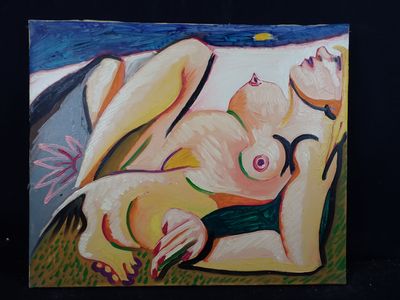 un tableau représentant une femme allongée par terre