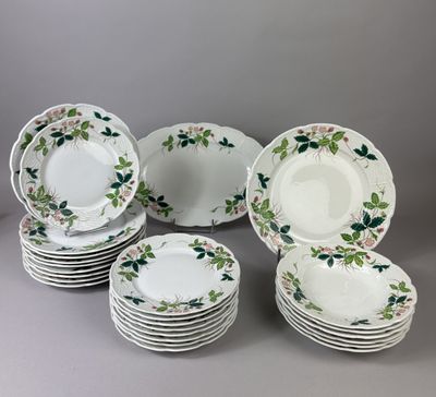 a group of plates with flowers and leaves on them