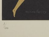 drawing of a woman ' s legs with gold paint on a black background