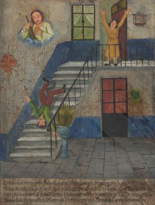 une image représentant un tableau où l'on voit un homme et une femme dans un escalier