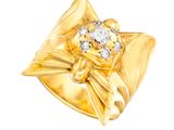 bague plaquée or jaune, ornée d'un motif floral et d'un diamant au centre