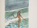 un tableau représentant une femme debout dans l'eau