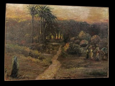 Ecole Orientaliste (début XXè) "Promenade du soir dans l'oas…