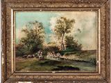 an image of a painting of a group of people on a river bank