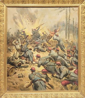 tableau représentant un groupe de soldats dans un champ