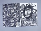 two black and white drawings of a woman and a man