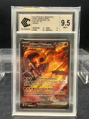 a close up of a pokemon card in a clear box
