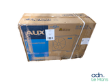 a cardboard box with a label on it sitting on a white surface