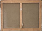 a close up of a picture of a window with a wooden frame