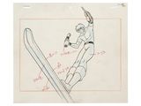 drawing of a skier in mid air doing a trick with his skis