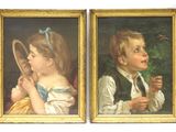 tableau représentant deux jeunes enfants se regardant dans un miroir