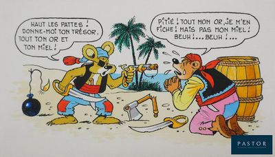 illustration représentant un pirate et une pirate sur la plage