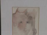 painting of a dog in a black frame with a white background