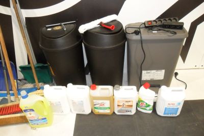 many different types of cleaning products on the floor