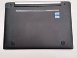 a black laptop with a blue sticker on it