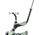 a close up of a scooter with wheels on a white background