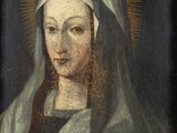 an old painting of a woman with a veil on her head