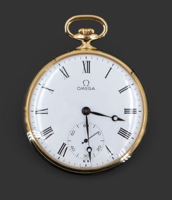 OMEGA. Montre à gousset en or jaune 18K à fond blanc avec tr…