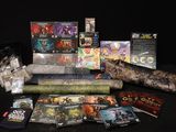 a lot of video games on a black table
