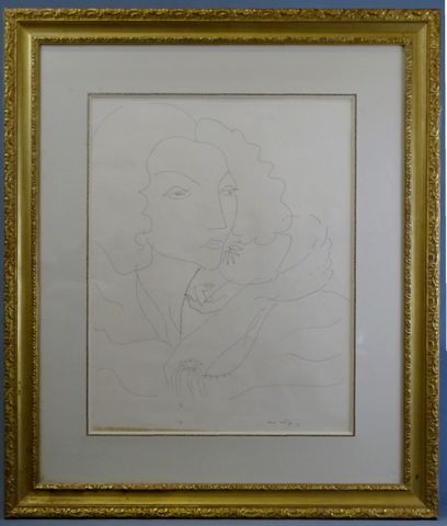 Dessin dans le goût de Matisse « Portrait de femme ». Porte une f...