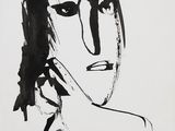 an image of a black and white drawing of a woman ' s face
